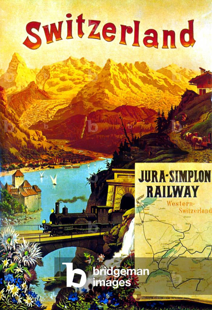 Tthe railway going from France to Switzerland c.1890 (poster)