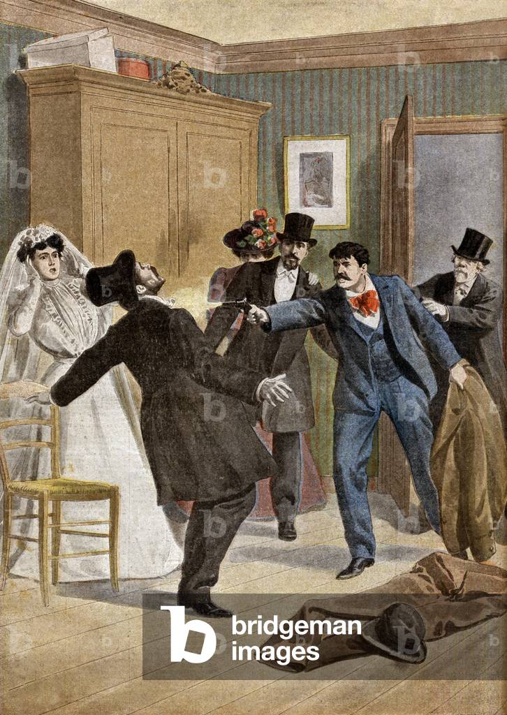 A parricide: a son (Marcel Marius Martin) killed his father the day of his wedding, illustration from french newspaper 