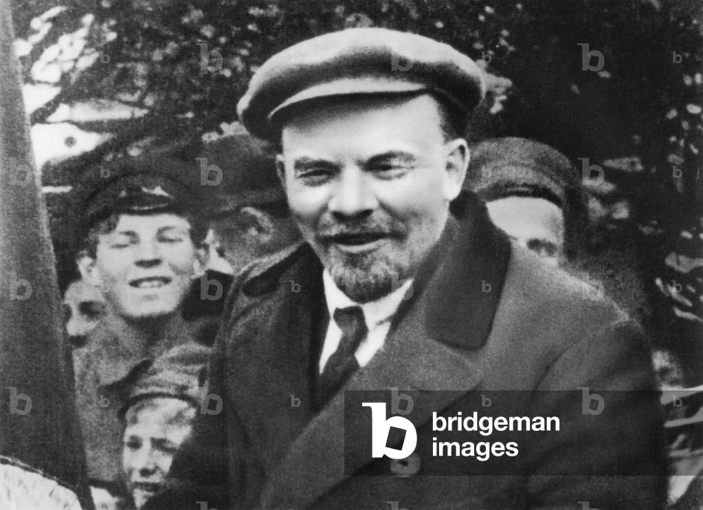 Lenin in Moscow at the end of the Workers Demonstration on labour day may 1st, 1919 (b/w photo)