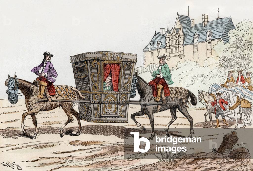 sedan chair, 1715, France, engraving