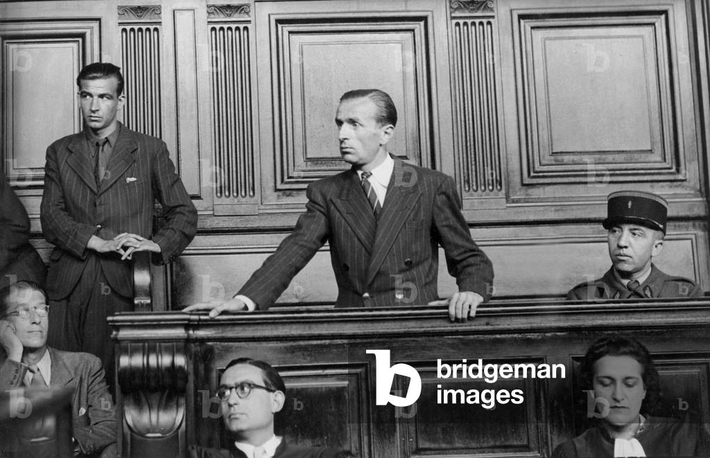 Trial of Jean Herold-Paquis, french journalist, in favour of Germans, here with his lawyer Noel Felici september 17, 1945 (he will be sentenced to death and shot)