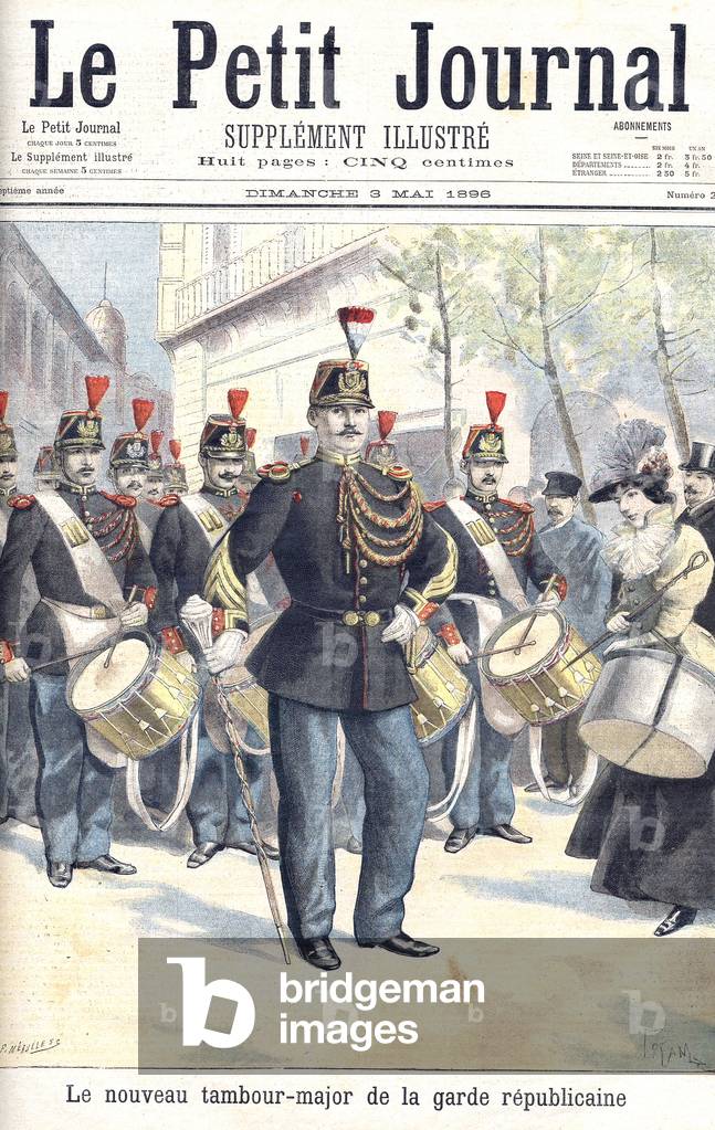 The new military drum of the republican guard, France, 1896 (print)