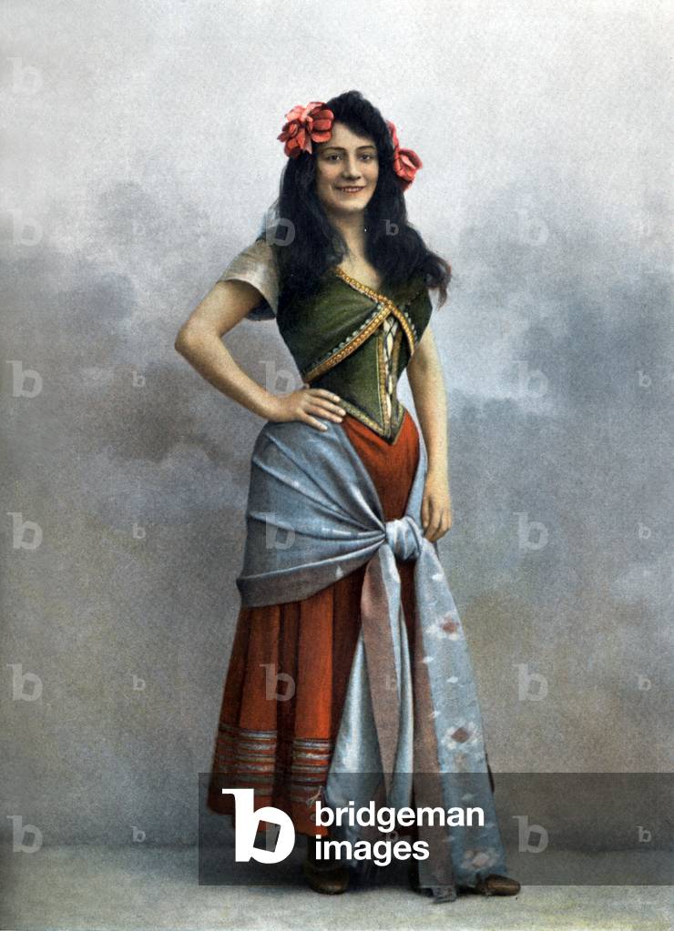 French comedian Cora Laparcerie (1875-1951) as La Mignote in play 