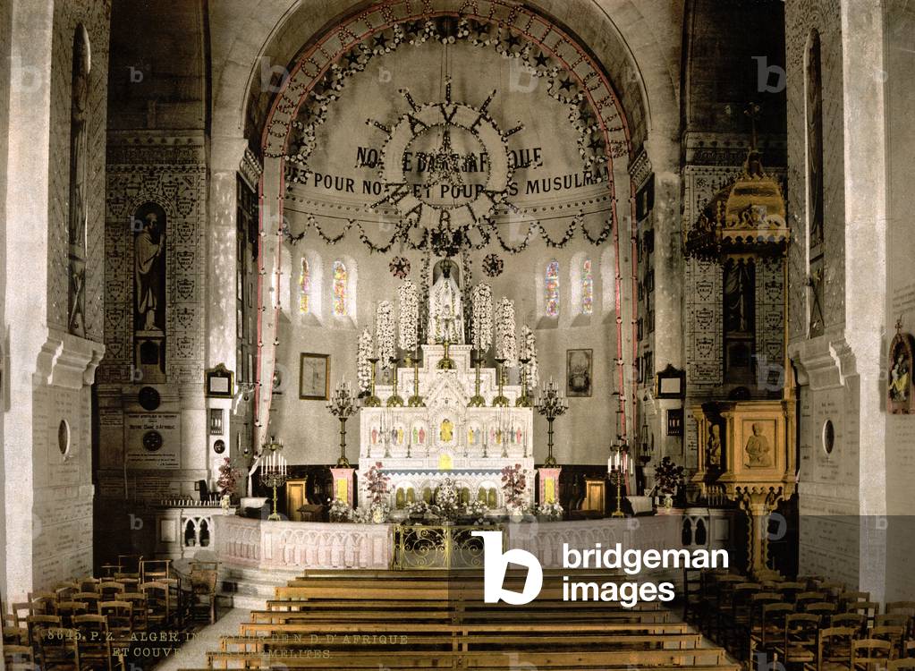 Interior of the Notre Dame d'Afrique basilica, Algiers, c. 1899 (photochrome)