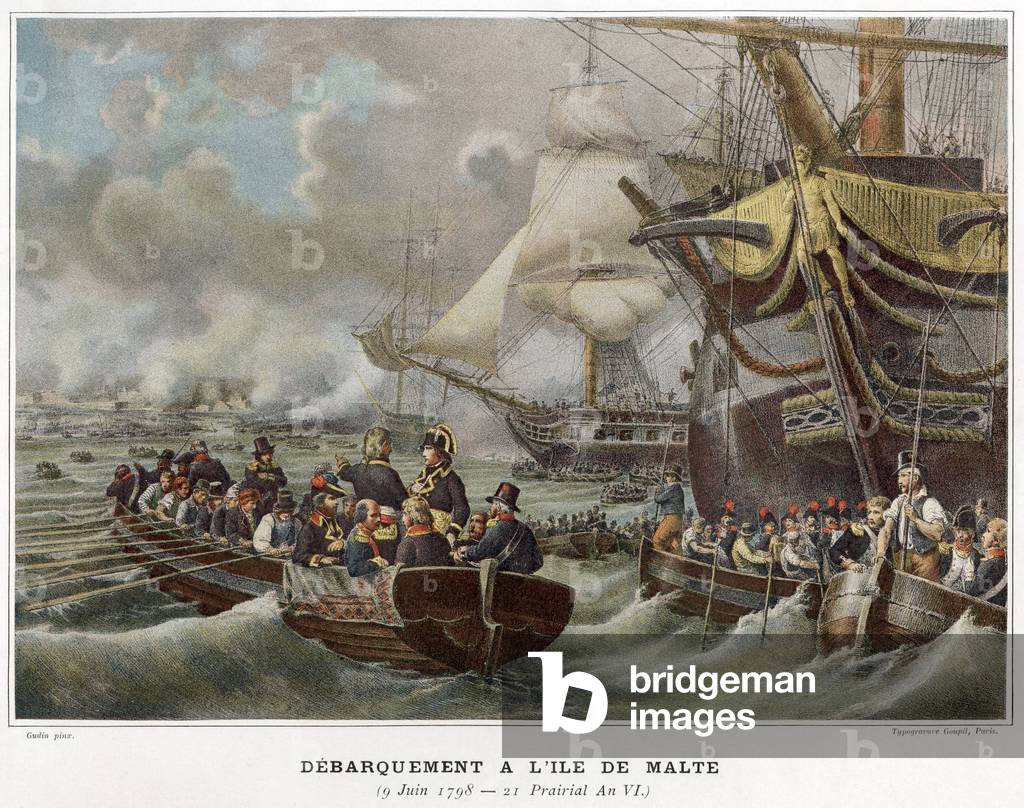 Egyptian campaign (1798-1801): general Napoleon Bonaparte taking Malta, 9 June 1798, engraving by Goupil after Gudin