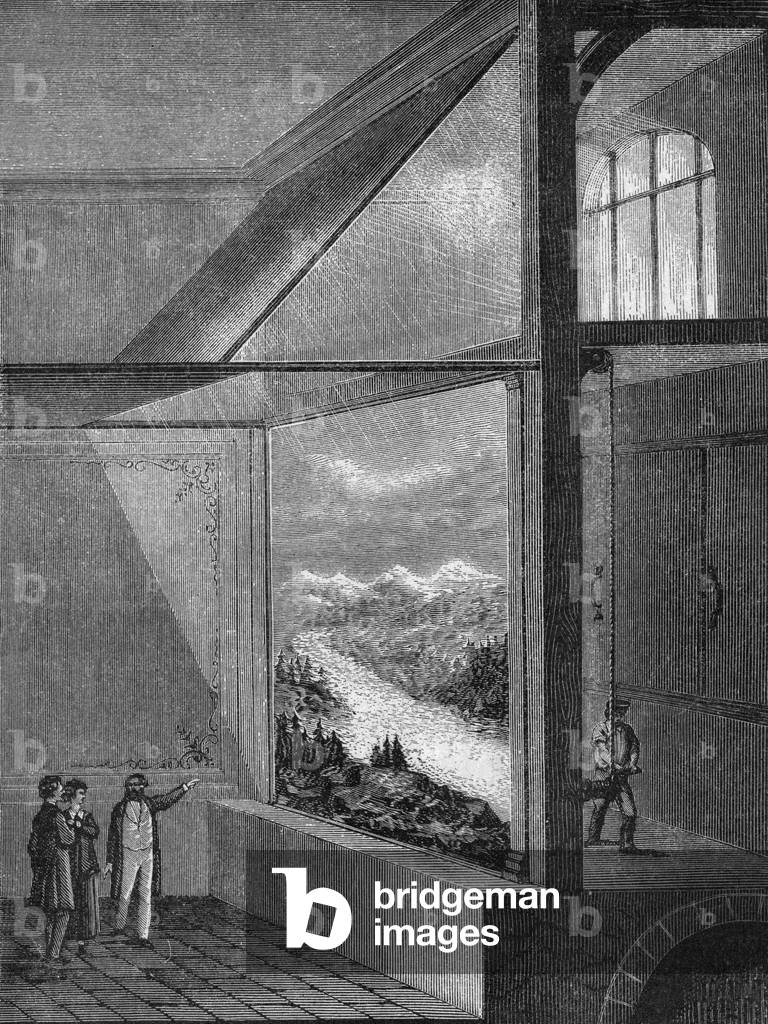 The diorama of Louis Daguerre (1787-1851) engraving