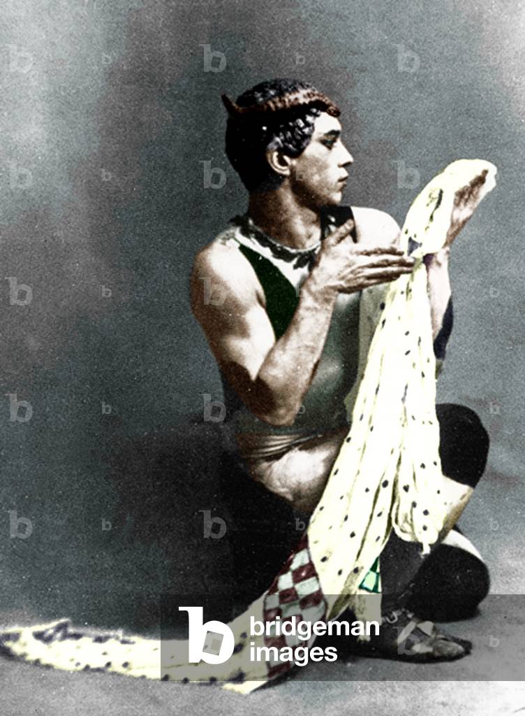 Vaslav Nijinsky (1890-1950) russian dancer of polish origins here in ballet The Afternoon of a Faun, created in 1912 colourized document