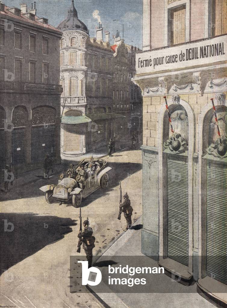 German emperor William II visiting Brussels: streets are empties, shop are closed, Belgians hate Germans, illustration from french newspaper 