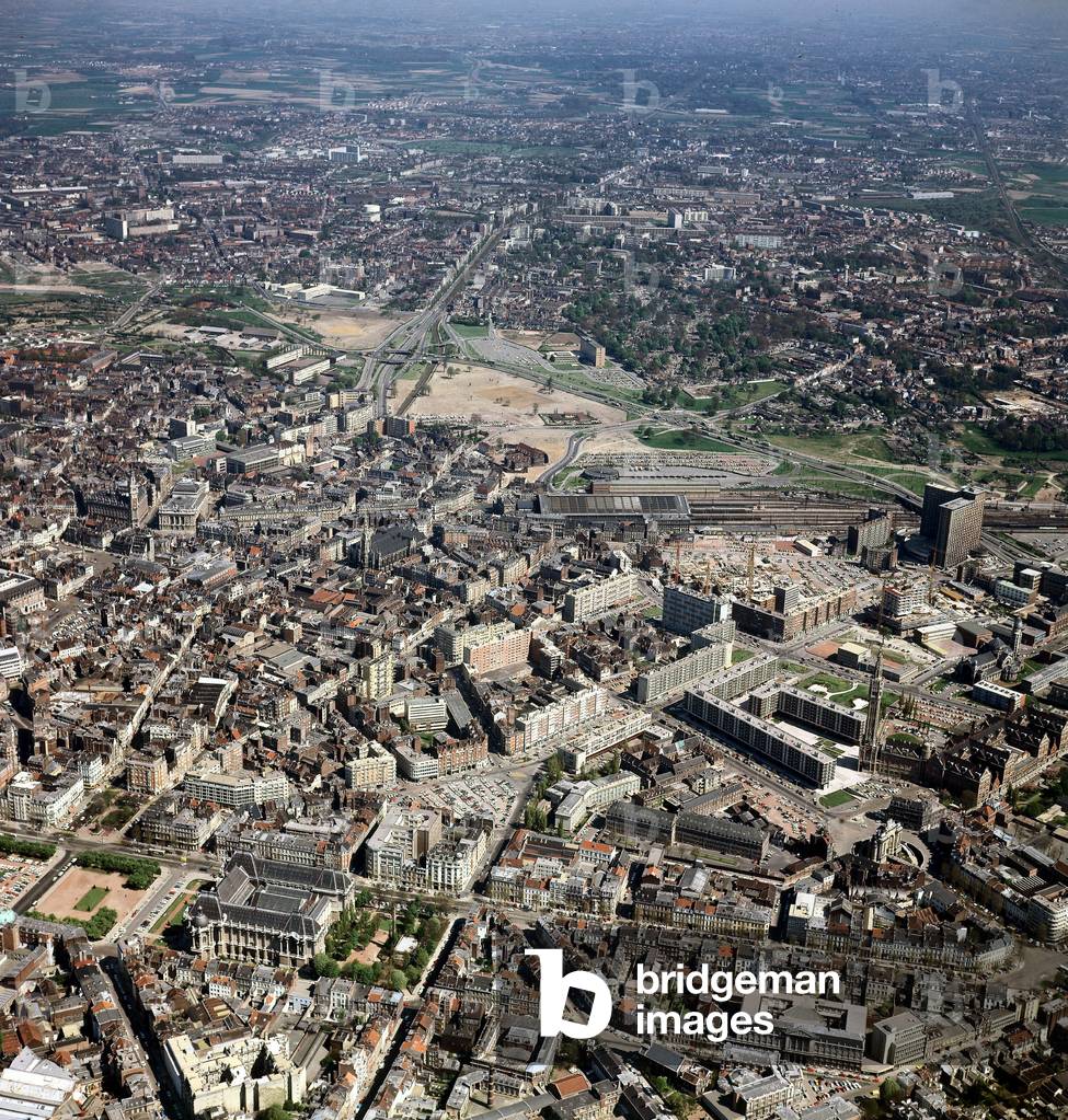 Aerial bird's eye view of Lille north of France, may 1972