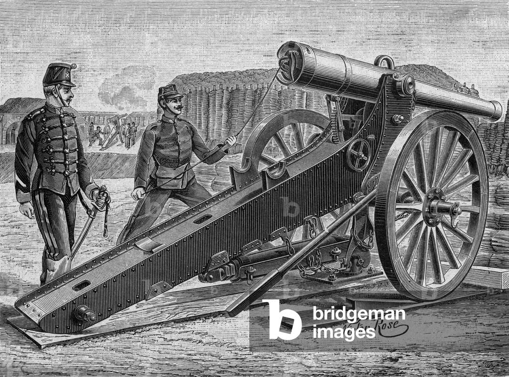 The big gun of colonel Charles Ragon de Bange (1833-1914), engraving
