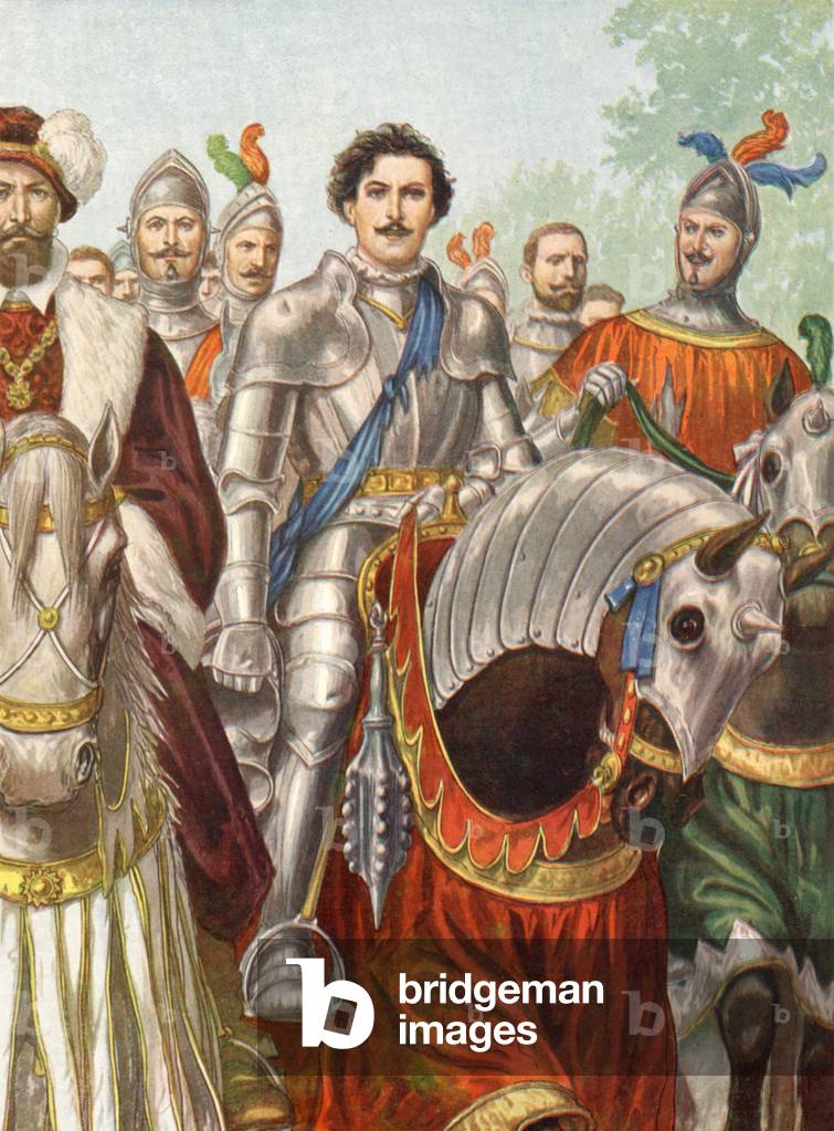 Ettore Fieramosca (1476-1515) after victory of Barletta in 1503, illustration, 30's