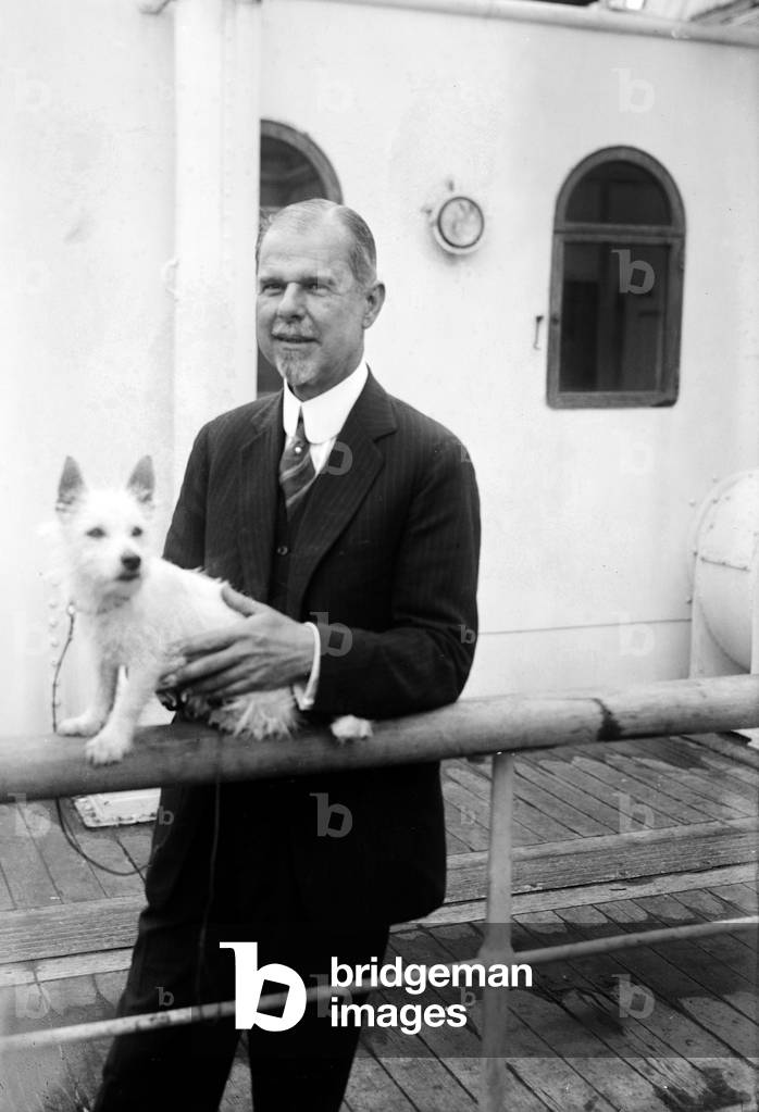 Edwin Gould I (1866-1933) JayGould's son, american businessman, here aboard a liner with his dog c. 1920