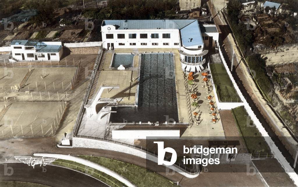 Brive la Gaillarde, France: the swimming pool, Postcard, c. 1960