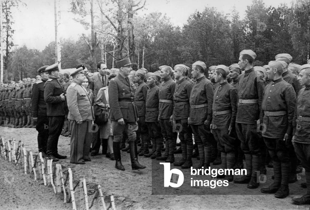 general Petit reviewing troops of Alsatian soldiers enlisted in the german army, here during the liberation of occupied Alsace, France november 1944