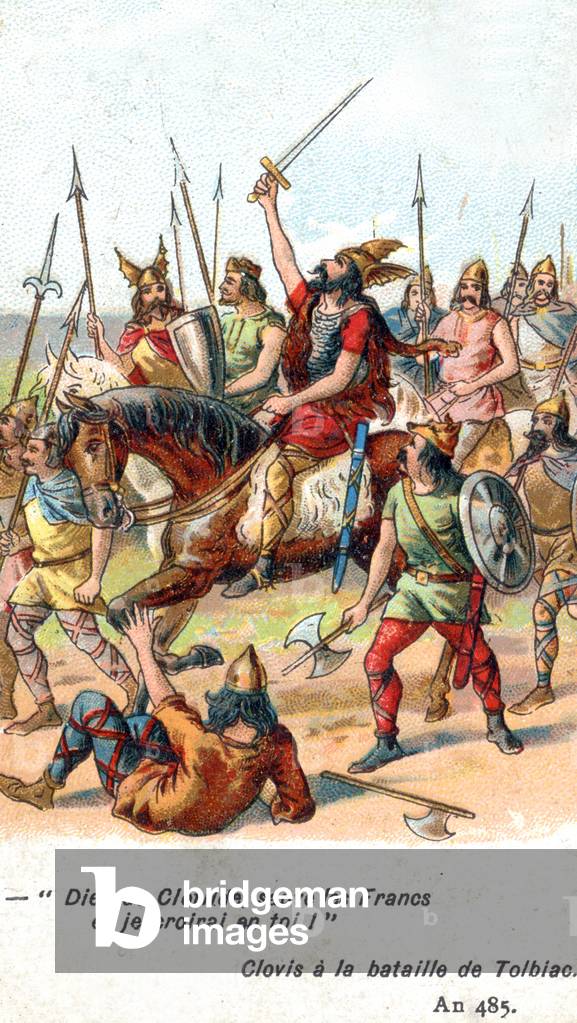 Clovis at Tolbiac battle in 496 when he ask the help of God and, after the victory, he converted to Christianity, Postcard