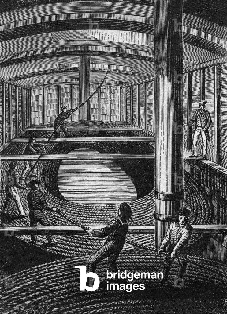 Underwater telegraphic cable between Dover and Calais 1850, engraving