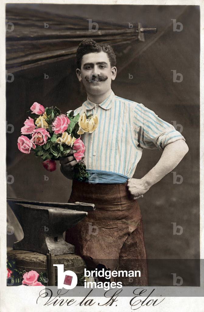 French Postcard for Saint Eligius c. 1910: a blacksmith