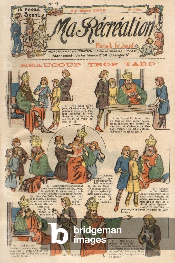 Frontpage of french child paper Ma recreation march 24, 1910: Charlemagne's history