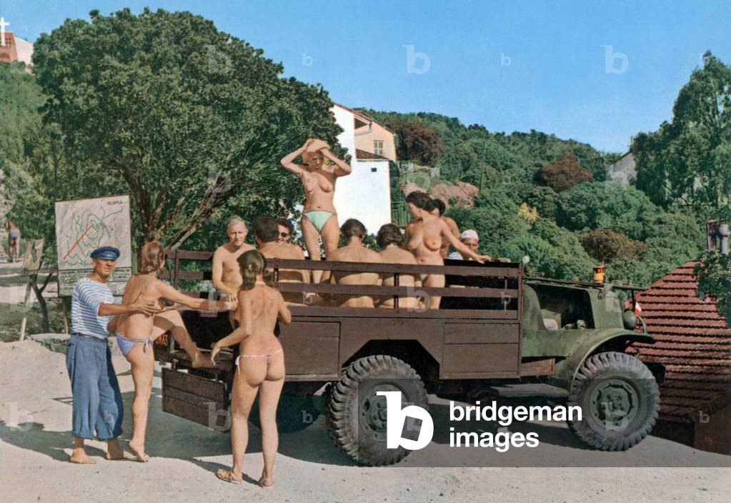 Ile du Levant, France: naturists, Postcard, 60's