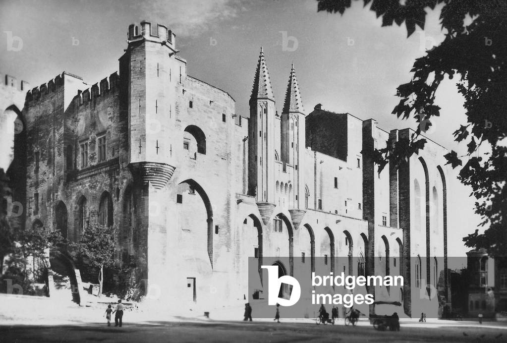 Palace of the Popes: view of the facade of ClementVI in Avignon south of France c. 1946