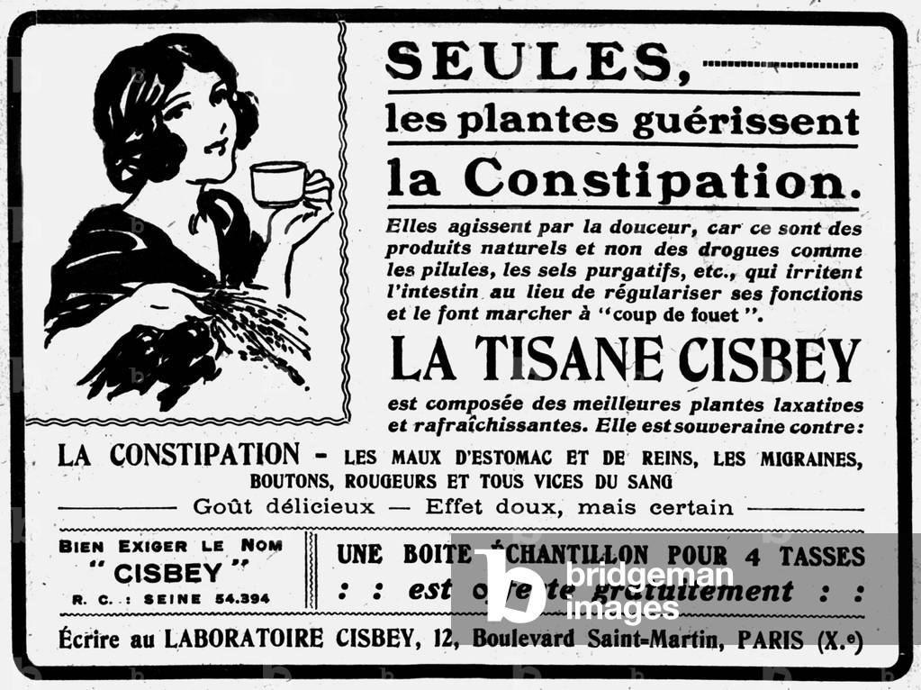 French advertisement for Cisbeyherbal tea (against constipation) 1926