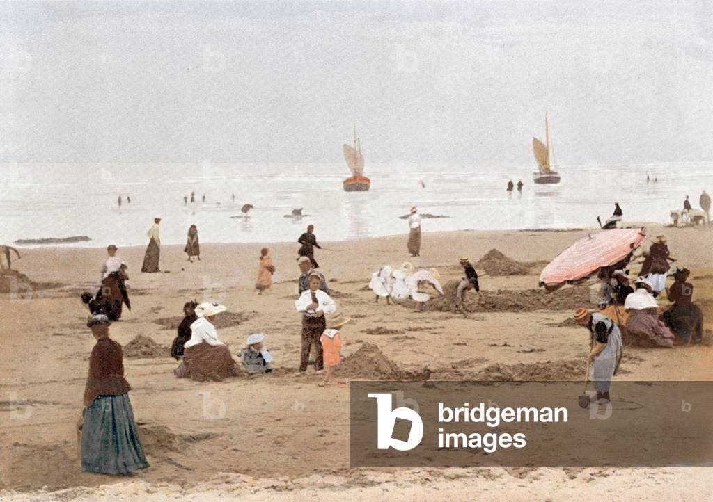at high tide on french beach, Postcard, c. 1900