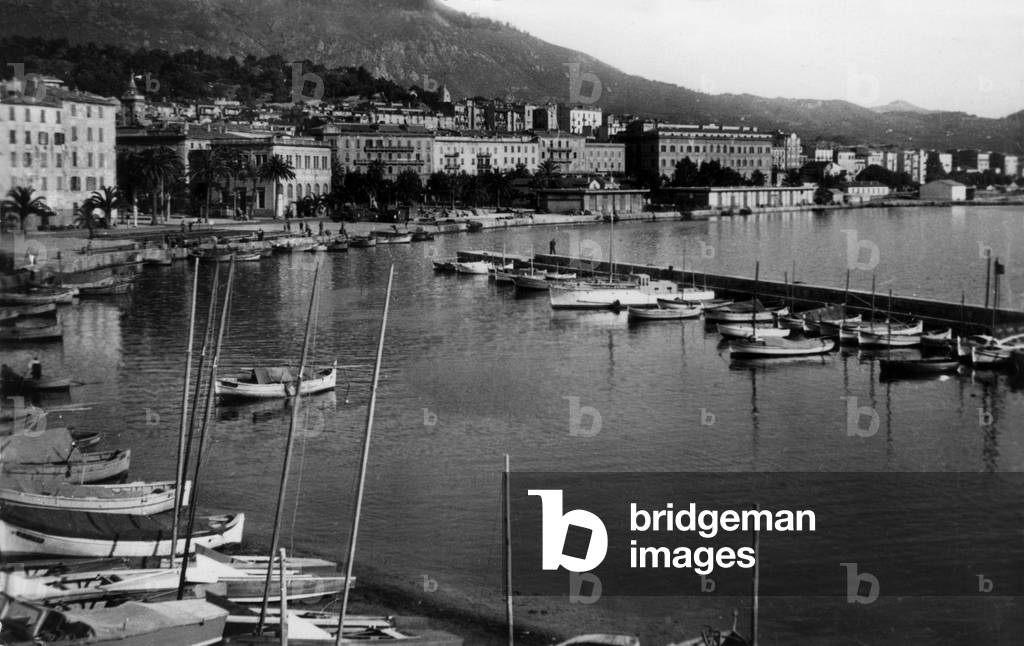 Ajaccio in Corsica (France): the harbour, Postcard, c. 1953