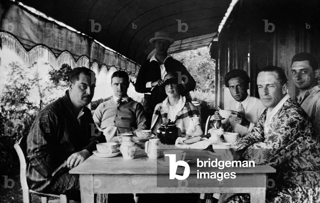 Francois de Gouy, Georges Auric, Raymond Radiguet, Bernard Nathanson, Jean Cocteau, Jean Hugo and Russell Greeley, 1923 (b/w photo)