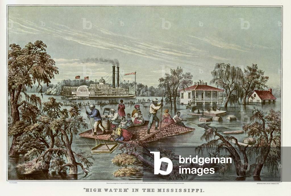 floods in Mississippi (United States) in 1868, engraving by Currier and Ives