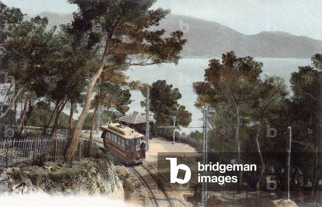 Road of tramway from Monte Carlo to Menton: stop at Cap Martin, Postcard, c. 1910