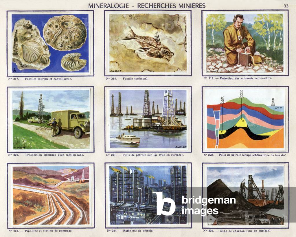 Mineralogy, illustrations from an album published by Cantaloup Catala chocolate factory, France, 1955