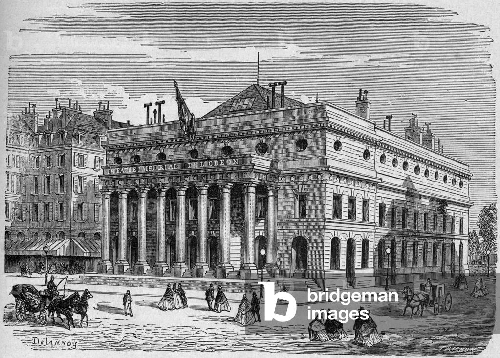 Odeon Theatre in Paris, architect by Marie-Joseph Peyre (1779-1782) engraving from book 
