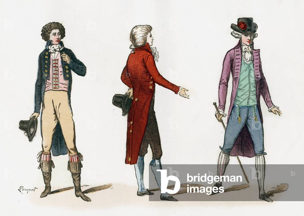 Costumes of the beginning of the revolution in 1790 engraving from the book “Paris through the century” TomEvi, 1878
