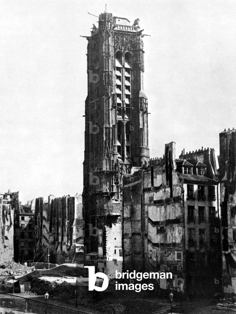 Saint-Jacques Tower at time of restoration, 1853 (b/w photo)