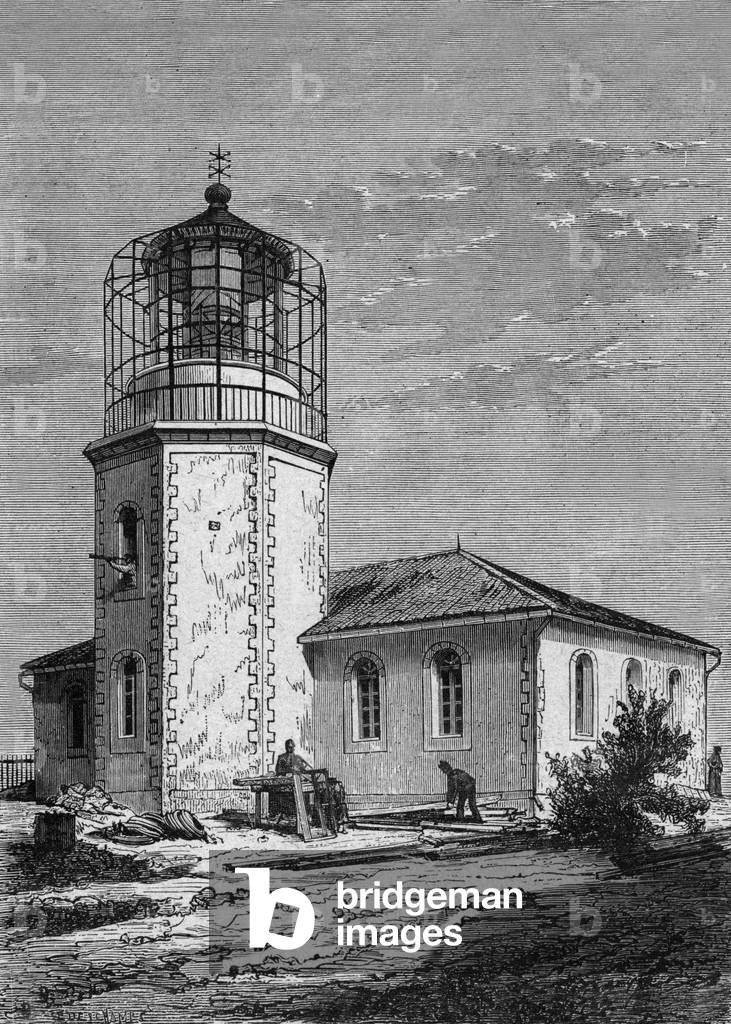 Lighthouse in Saigon, built in 1866, engraving