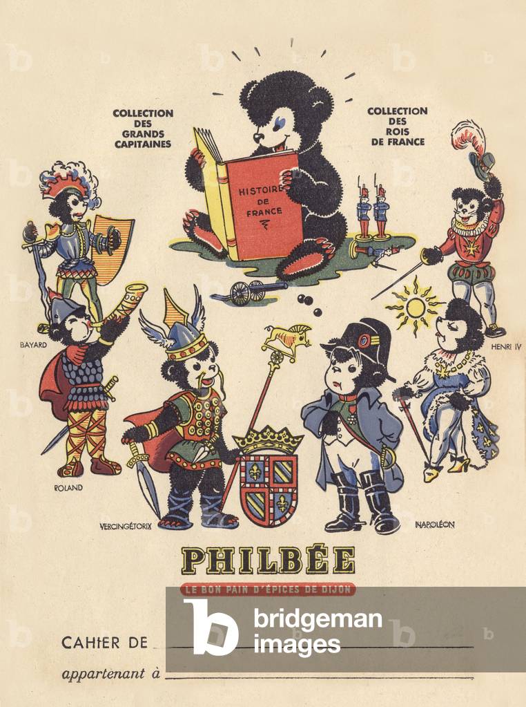 Great captains and kings of France. Advert for Philbee, the good gingerbread of Dijon, 1950s