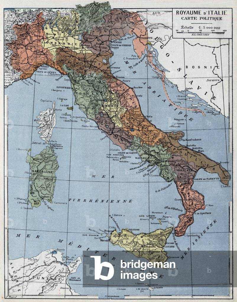 Political Map of the Kingdom of Italy Extracted from the book Atlas Geography 1926
