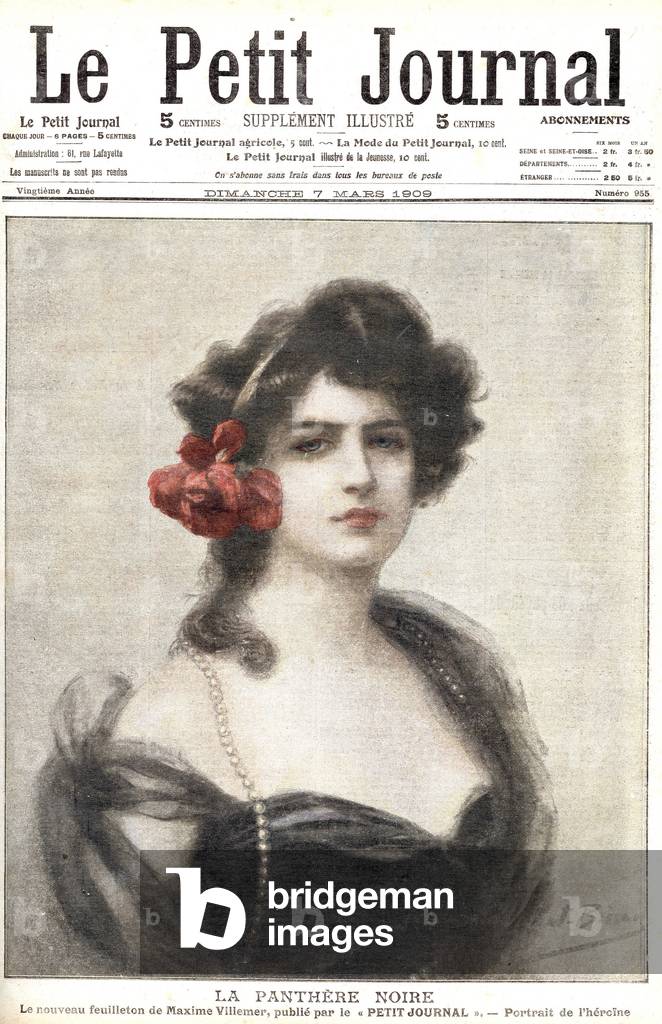 the black panther: portrait of the heroin of M. Villemer's tale, 1909 (illustration)