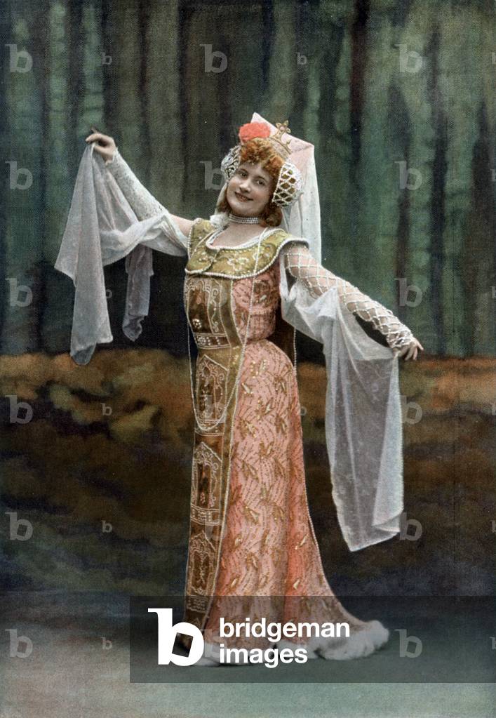 French comedian Jeanne Saulier as Yolande de Milperthuis in opera bouffe 