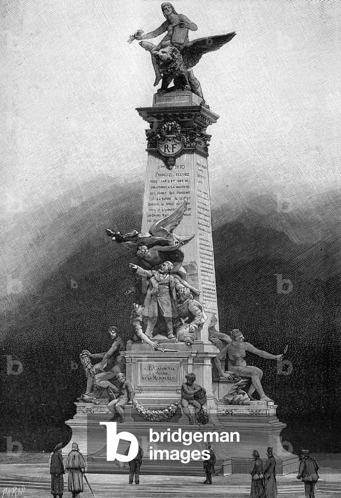 The monument of Gambetta erige Place du Carrousel inaugurates on 13 July 1888 engraving from the book “Paris a travers les siecles” TomEvi, 1878