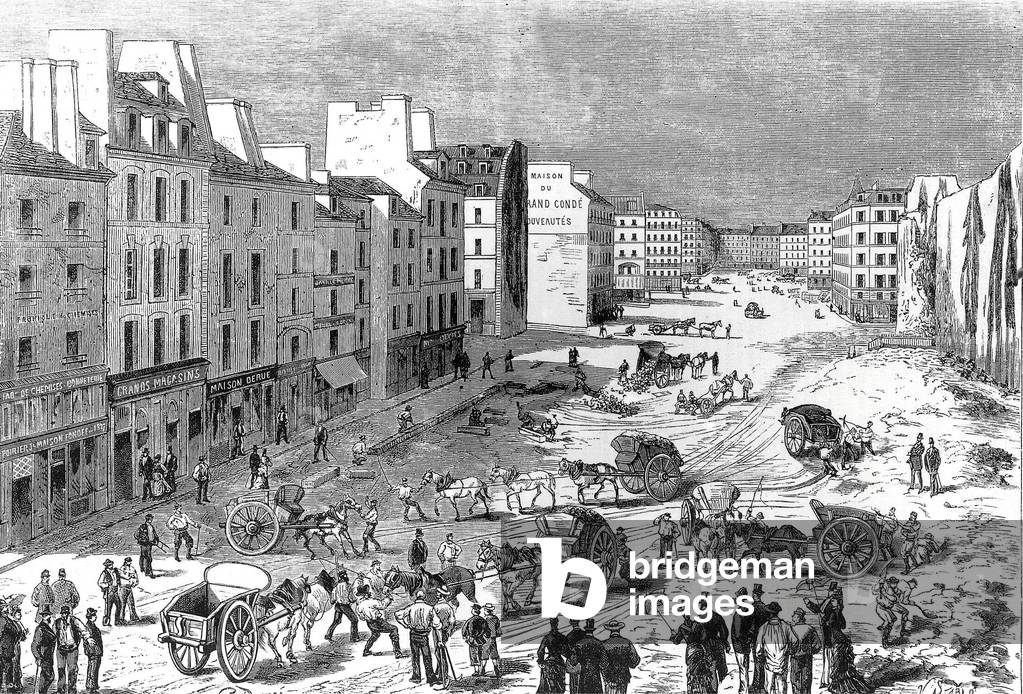 Clearing of Saint Germain boulevard, during Haussmann work in 1887 (engraving)