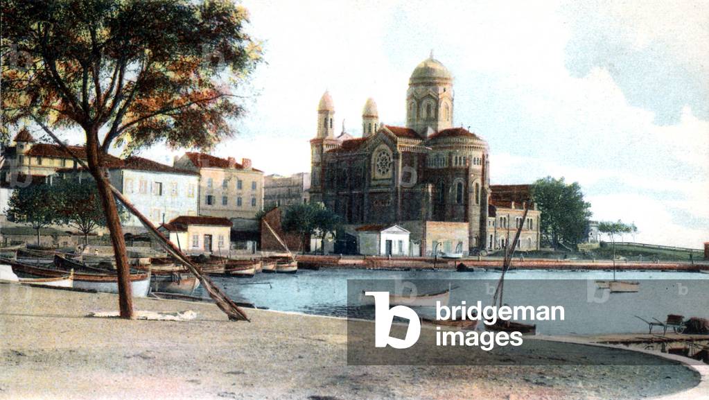 the harbour and church of Saint Raphael early 20th century, Postcard