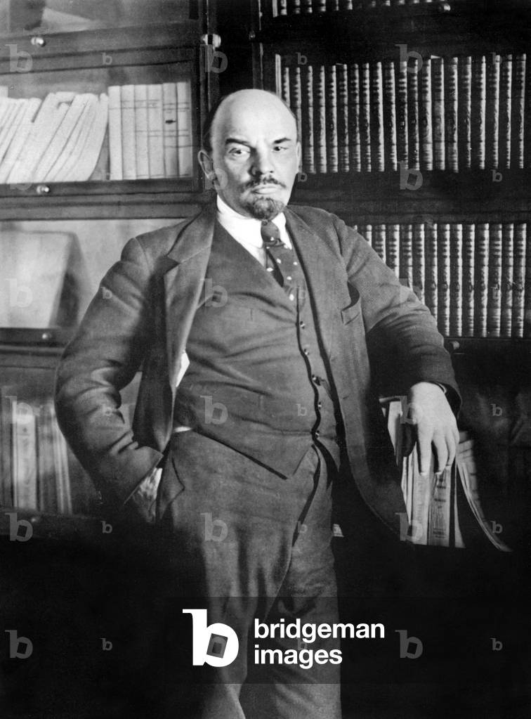 Lenin in his office in Kremlin, 1918 (b/w photo)