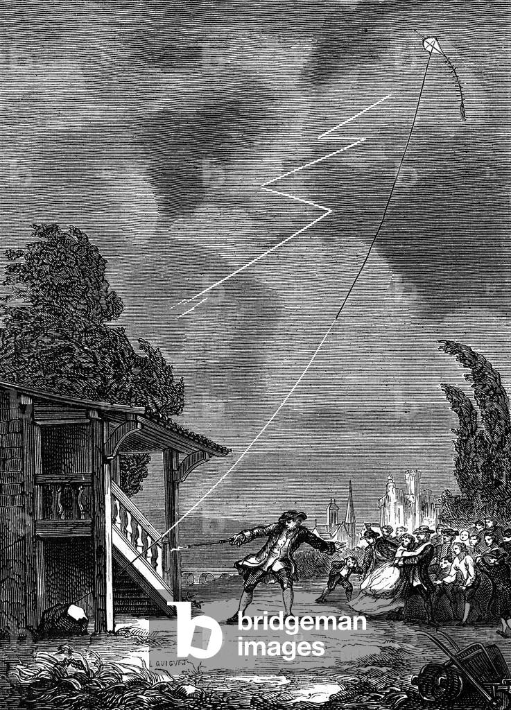 Experiment of electric kite by Jacques de Romas in Nerac, France, on june 7, 1753, engraving