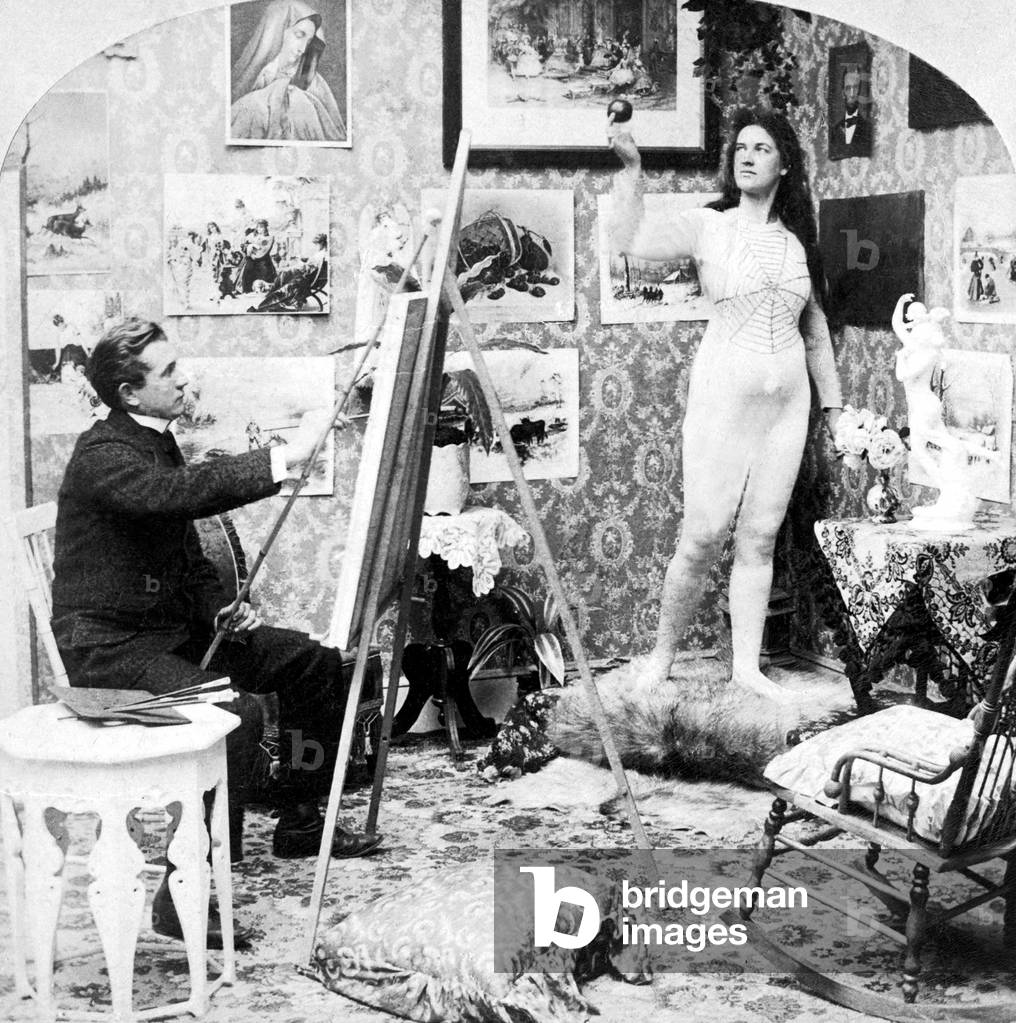 Painter in his workshop, 1899 (b/w photo)