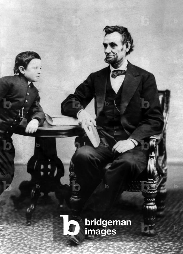 Abraham Lincoln (1809 - 1856) and his son Thomas (aka Tad). This Alexander Gardner portrait of February 5, 1865 was Lincoln's last photography sitting.