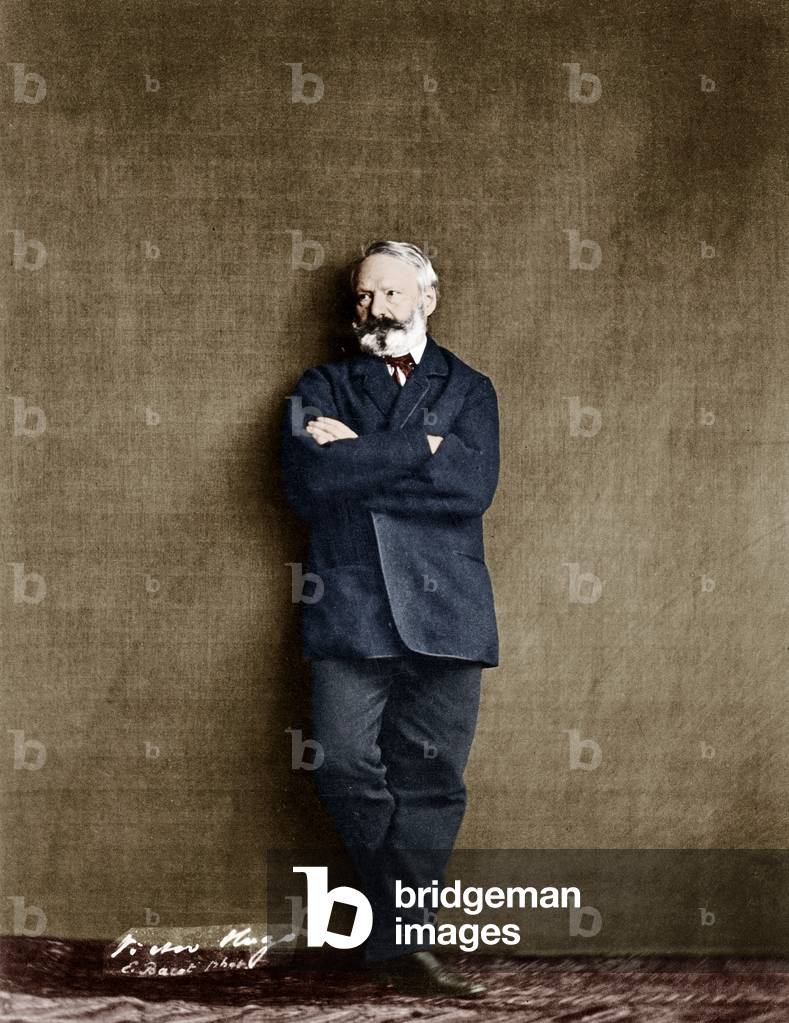 french writer Victor Hugo (1802-1885) here in 1862, photo by Edmond Bacot colourized document