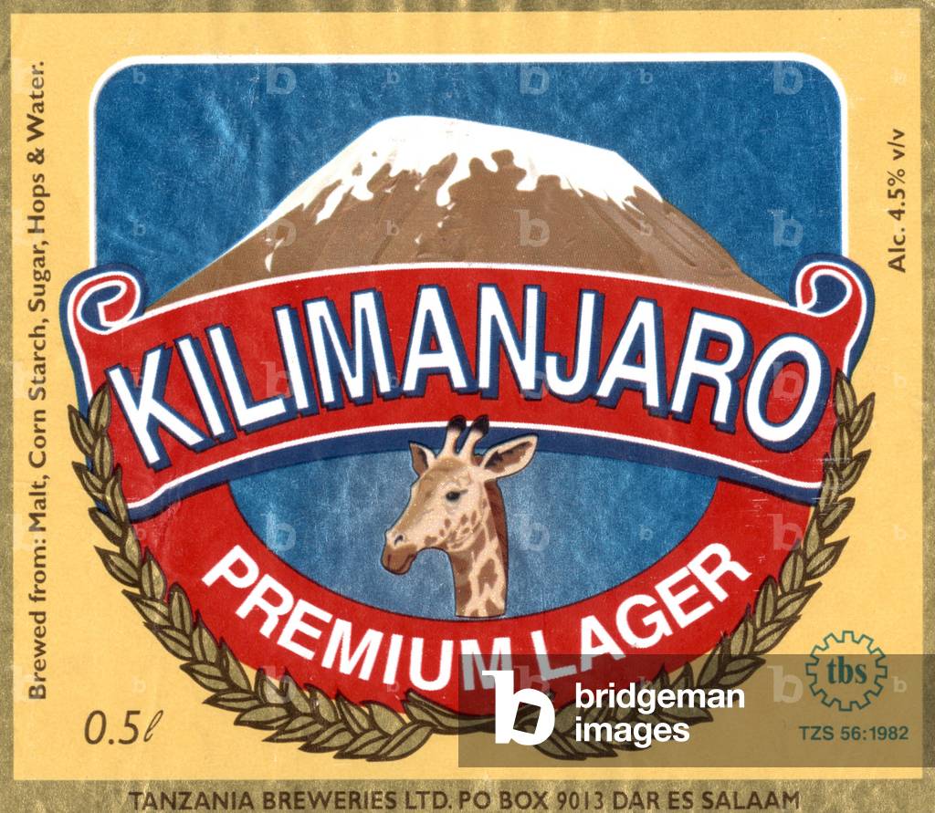 Label of Premium Lager Beer “Kilimanjaro” made in Tanzania from a local African tradition