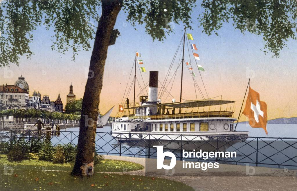 Evian-les-Bains (France): steam boat on Lake Geneva, Postcard, c. 1910