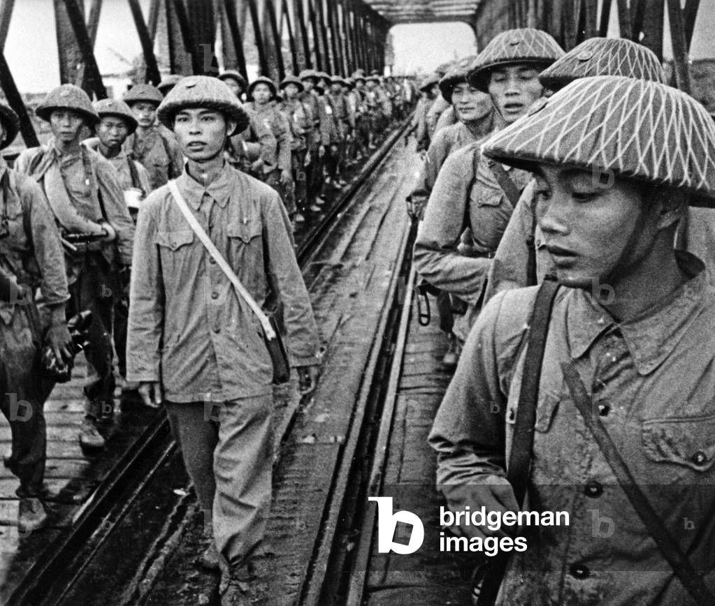 Soldiers of Vietminh arriving in Hanoi, october 12, 1954 after Indochina War